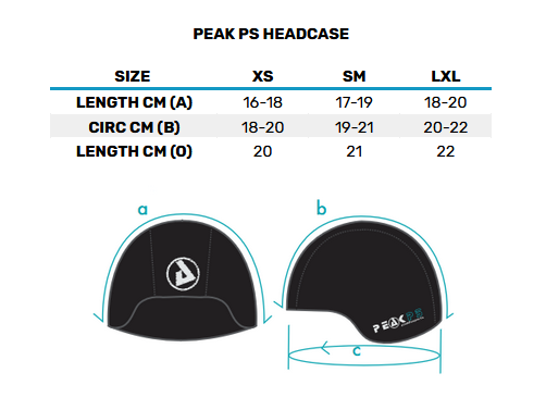PEAK PS HEADCASE 0 Tableau des tailles